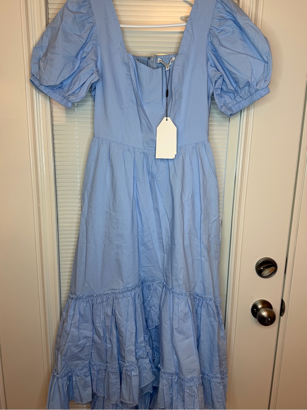 English Factory Baby Blue Puff-Sleeve Tiered Midi Dress
